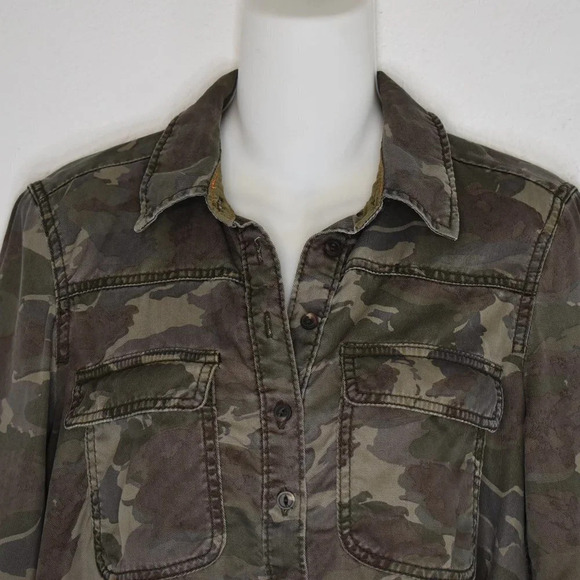 Anthropologie Camo Button Down Shirt Sz 0 Shacket Crop Grunge Combat Streetwear - Picture 8 of 16